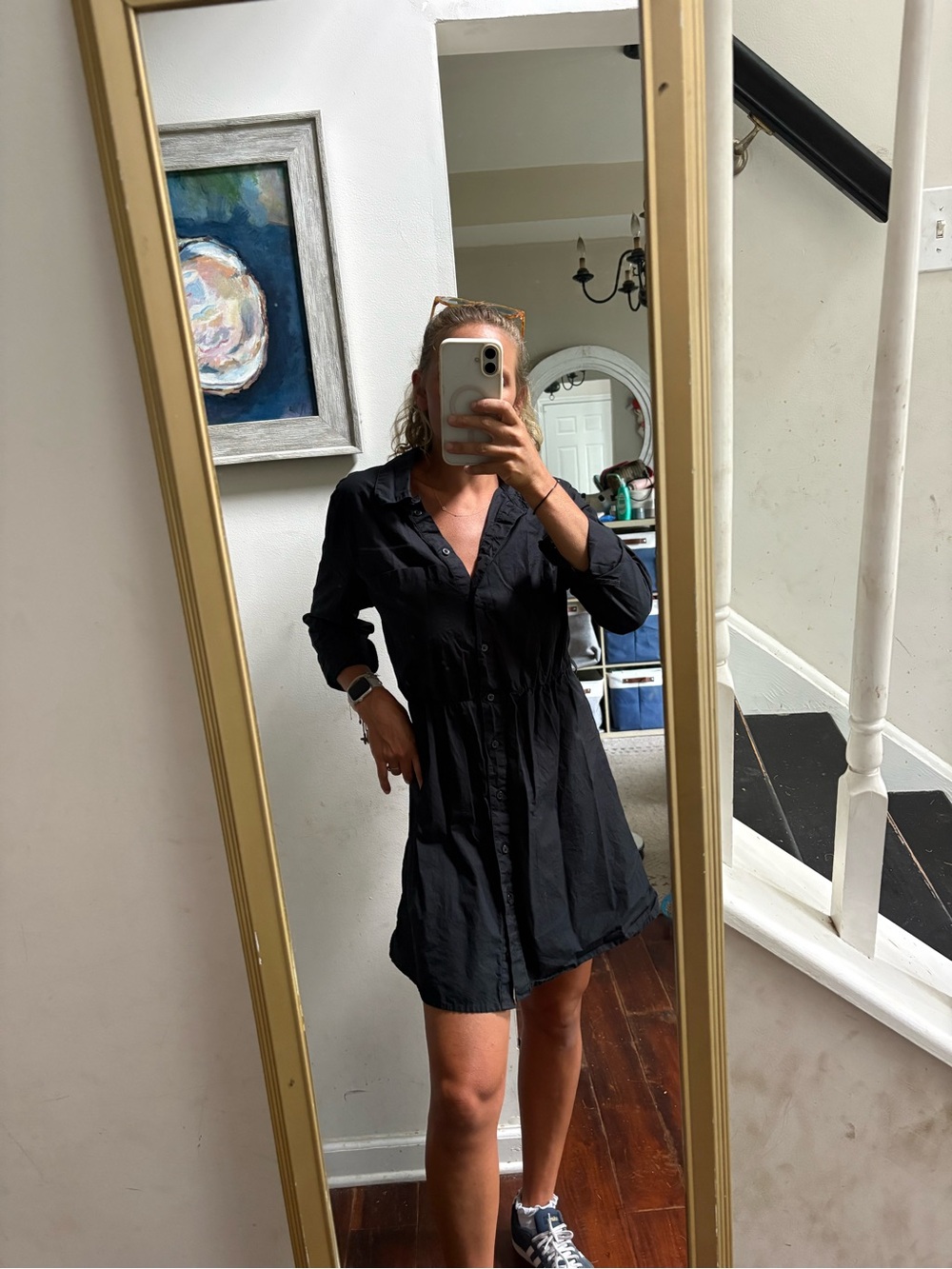 H&M Black Button-Front Mini Shirt Dress